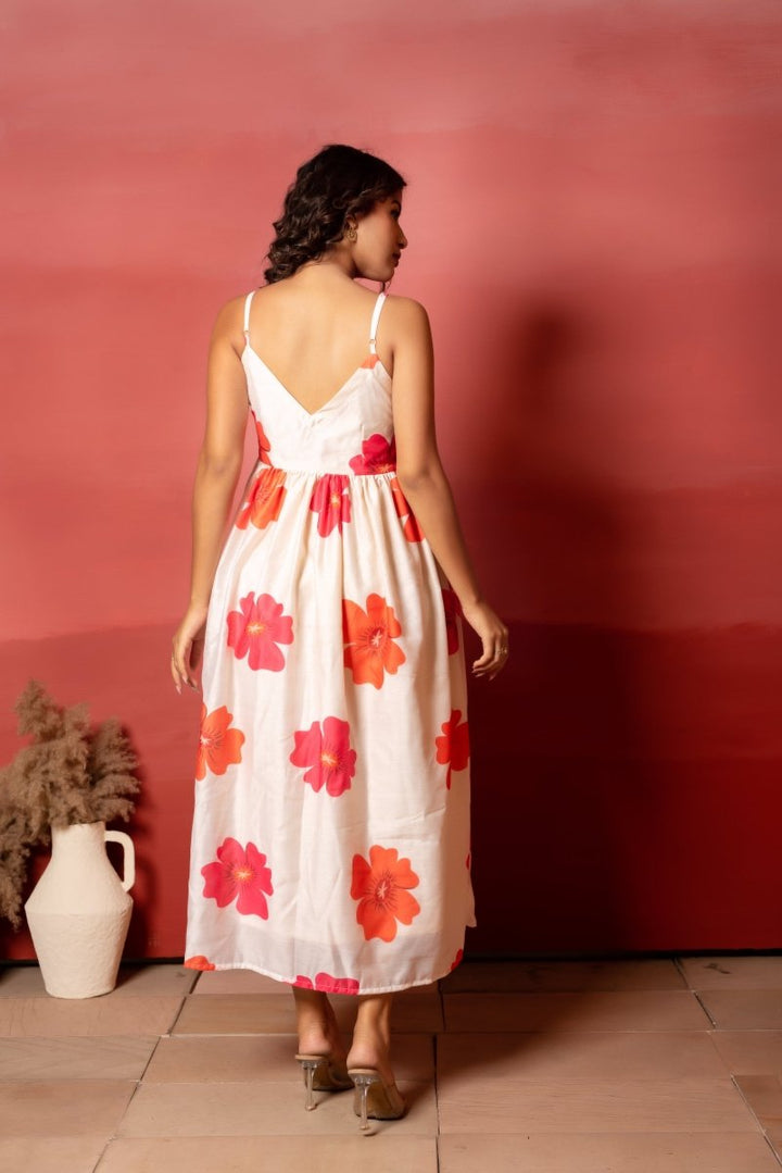 RANG MALHAAR CARNATION OFF WHITE CHANDERI SILK DRESS - Pomcha Jaipur