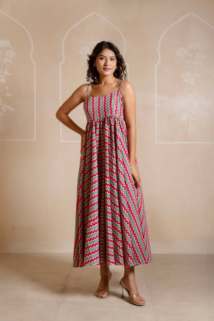 RANG MALHAAR CHEVRON COTTON MAXI DRESS - Pomcha Jaipur