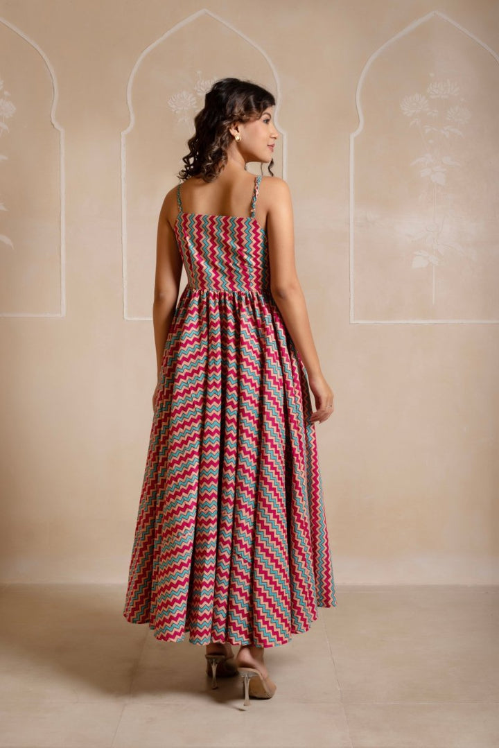 RANG MALHAAR CHEVRON COTTON MAXI DRESS - Pomcha Jaipur