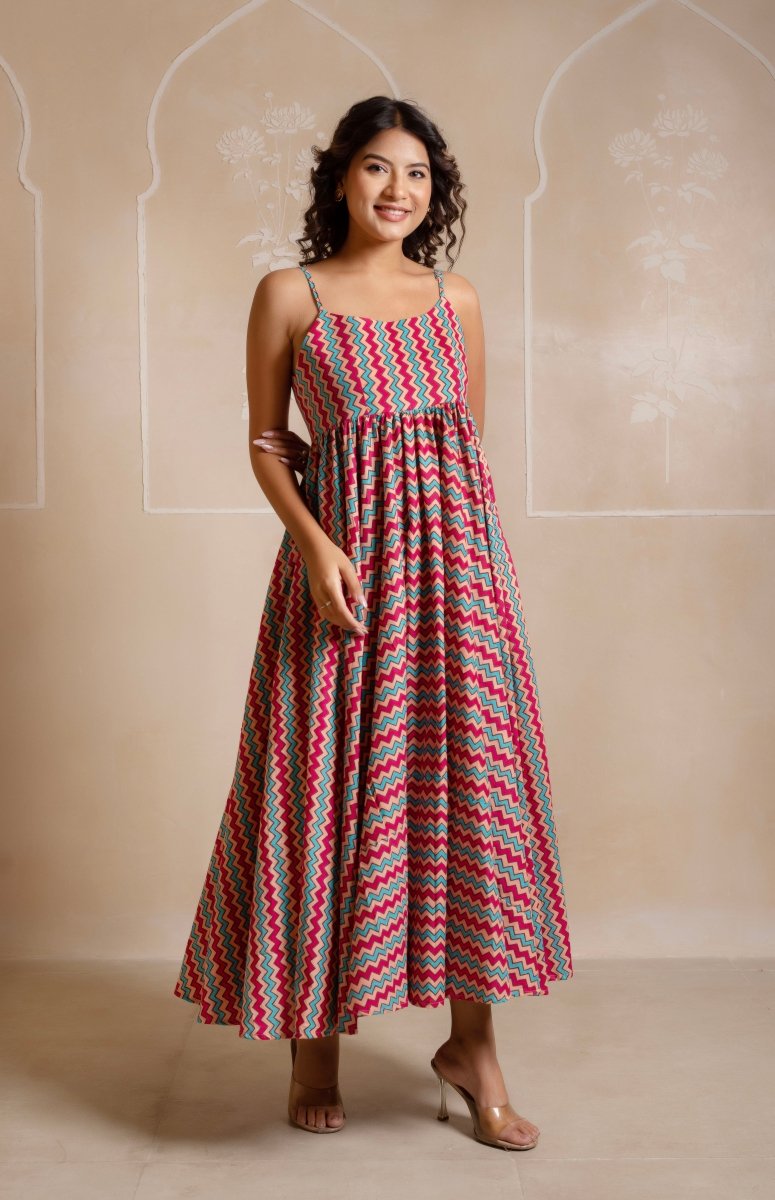 RANG MALHAAR CHEVRON COTTON MAXI DRESS - Pomcha Jaipur