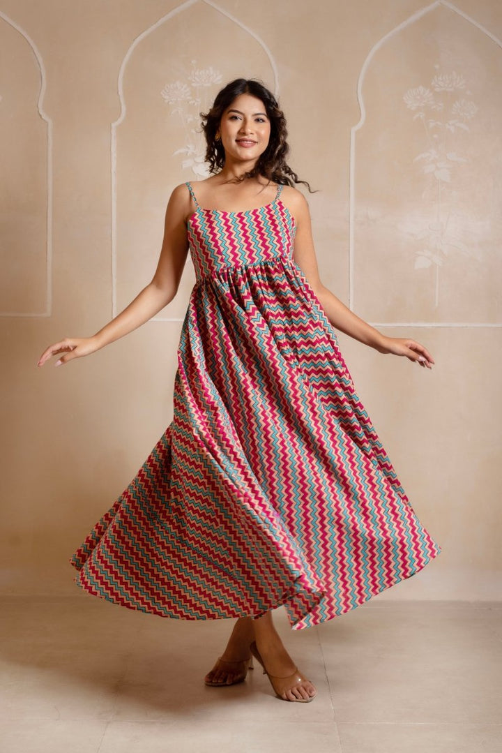 RANG MALHAAR CHEVRON COTTON MAXI DRESS - Pomcha Jaipur