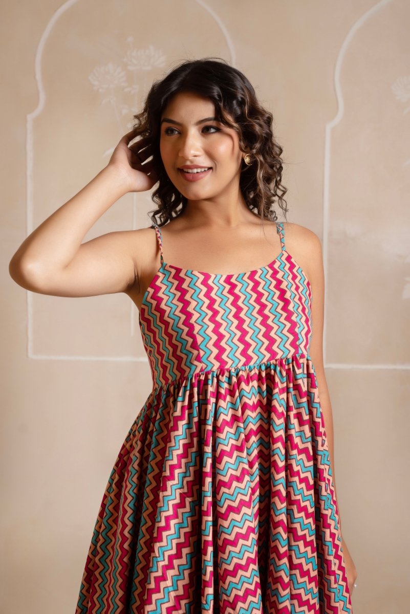 RANG MALHAAR CHEVRON COTTON MAXI DRESS - Pomcha Jaipur