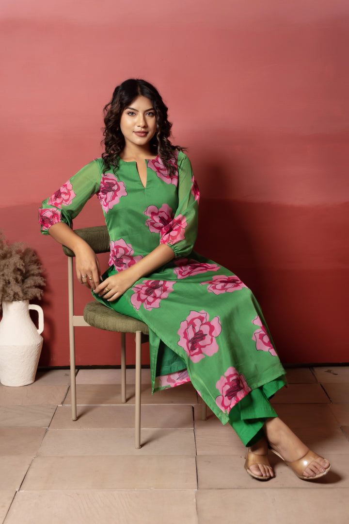 RANG MALHAAR GREEN CARNATION ORGANZA CO - ORD SET - Pomcha Jaipur