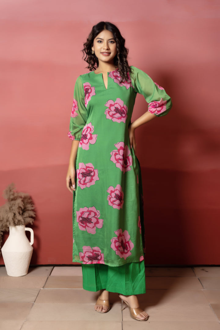 RANG MALHAAR GREEN CARNATION ORGANZA CO - ORD SET - Pomcha Jaipur
