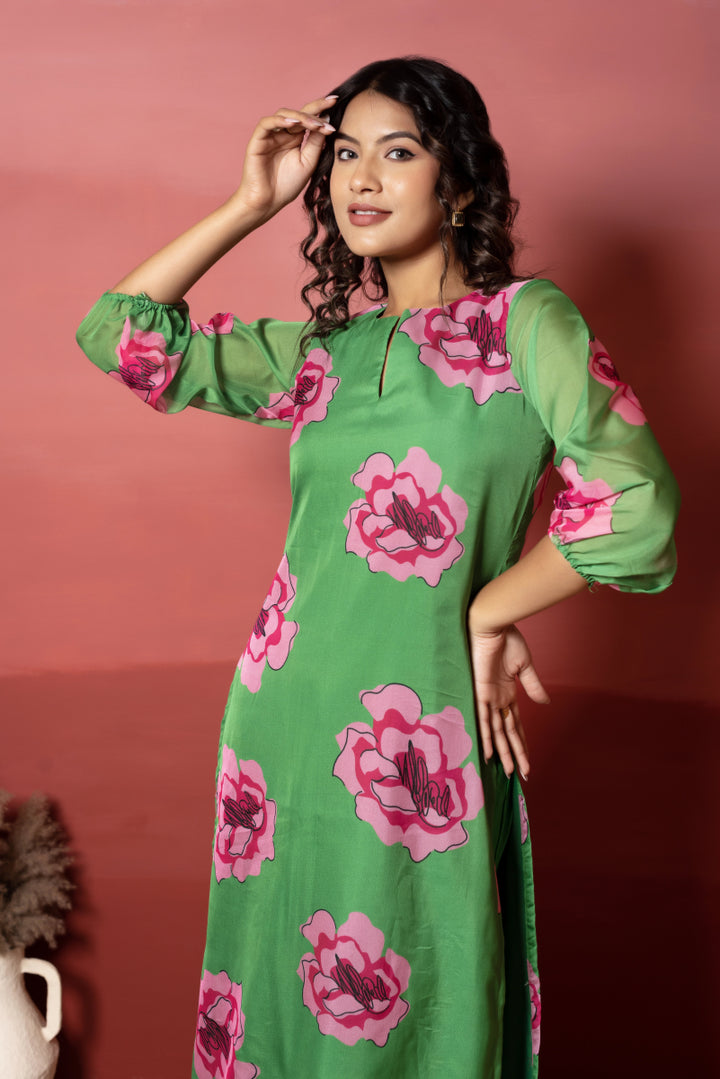 RANG MALHAAR GREEN CARNATION ORGANZA CO - ORD SET - Pomcha Jaipur
