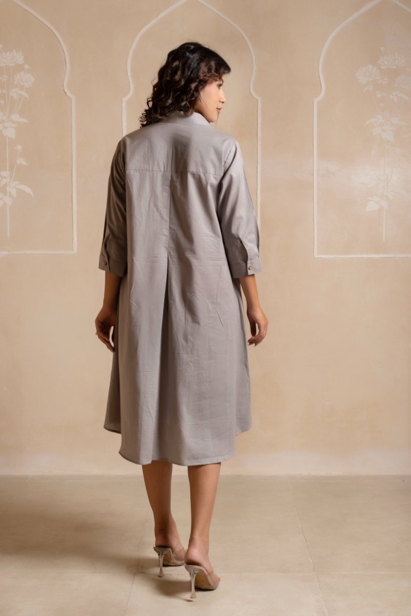 RANG MALHAAR GREY COTTON SHIRT PATTERN DRESS - Pomcha Jaipur