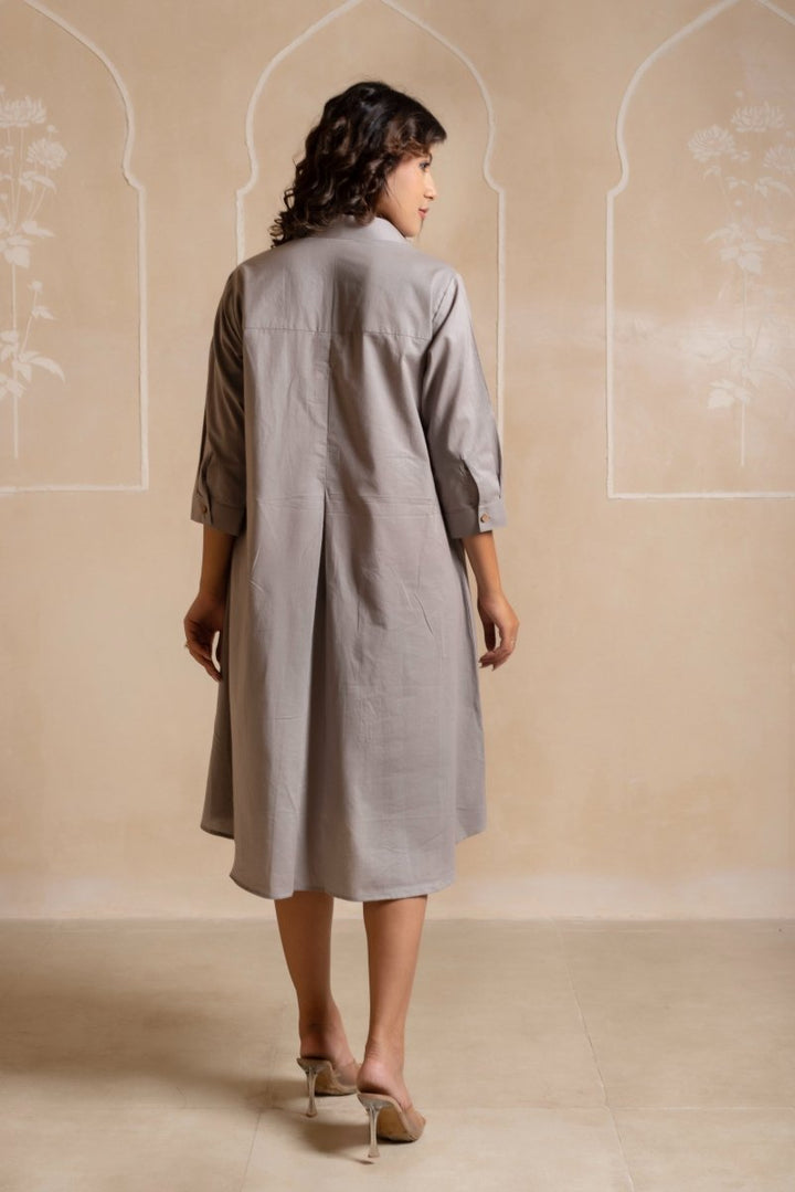RANG MALHAAR GREY COTTON SHIRT PATTERN DRESS - Pomcha Jaipur