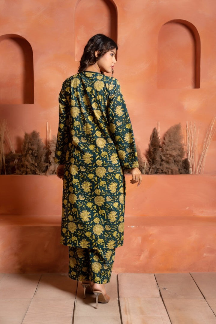 RANG MALHAAR IRA GREEN HAND BLOCK CO - ORD SET - Pomcha Jaipur