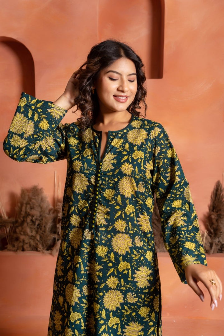 RANG MALHAAR IRA GREEN HAND BLOCK CO - ORD SET - Pomcha Jaipur