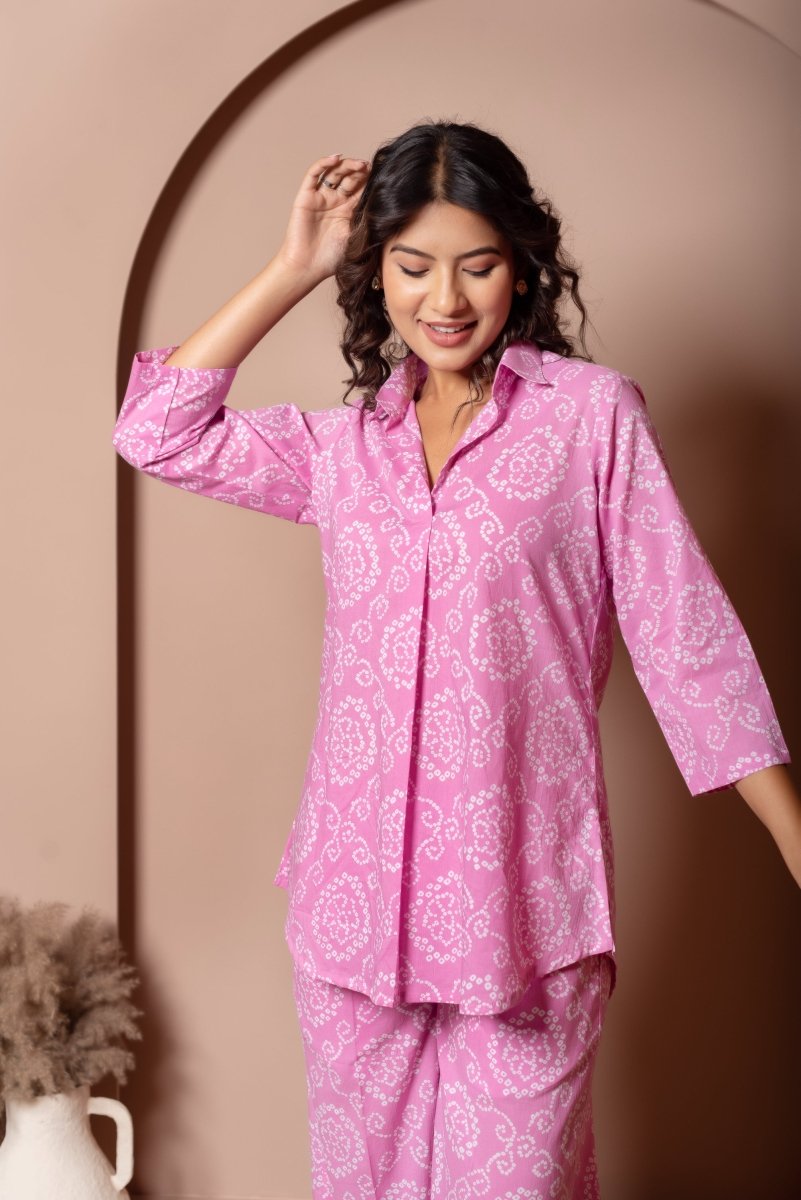 RANG MALHAAR LIGHT PINK BANDHEJ COTTON CO - ORD SET - Pomcha Jaipur