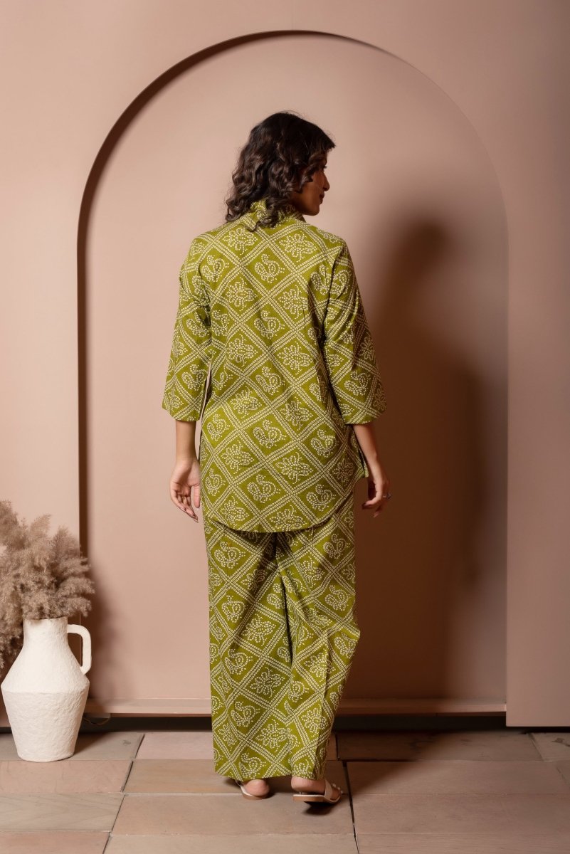 RANG MALHAAR MEHENDI GREEN BANDHEJ COTTON CO - ORD SET - Pomcha Jaipur