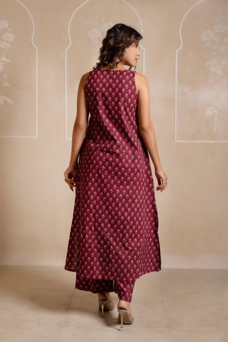 RANG MALHAAR MULBERRY PURPLE HAND BLOCK COTTON CO - ORD SET - Pomcha Jaipur