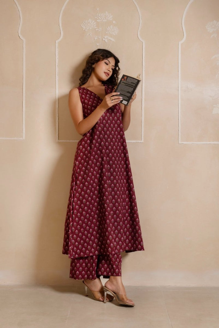 RANG MALHAAR MULBERRY PURPLE HAND BLOCK COTTON CO - ORD SET - Pomcha Jaipur