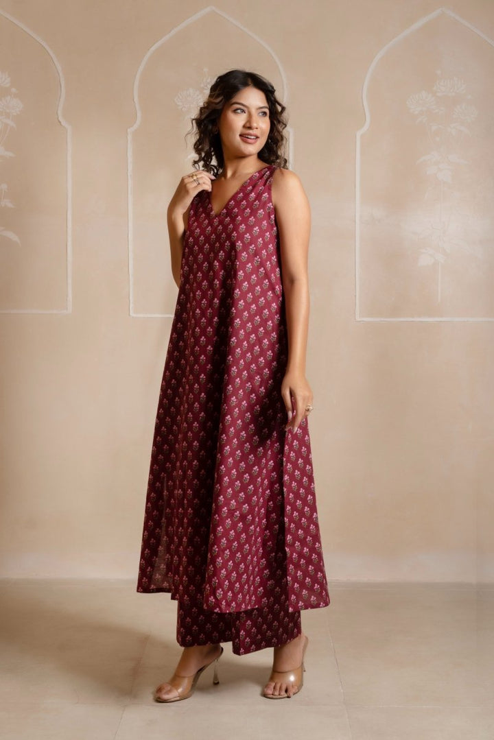 RANG MALHAAR MULBERRY PURPLE HAND BLOCK COTTON CO - ORD SET - Pomcha Jaipur