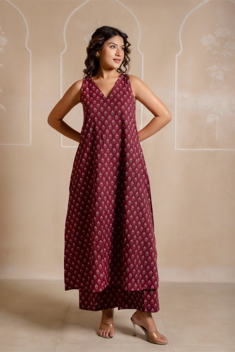 RANG MALHAAR MULBERRY PURPLE HAND BLOCK COTTON CO - ORD SET - Pomcha Jaipur