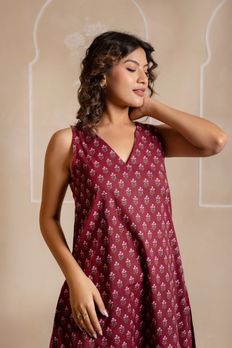 RANG MALHAAR MULBERRY PURPLE HAND BLOCK COTTON CO - ORD SET - Pomcha Jaipur