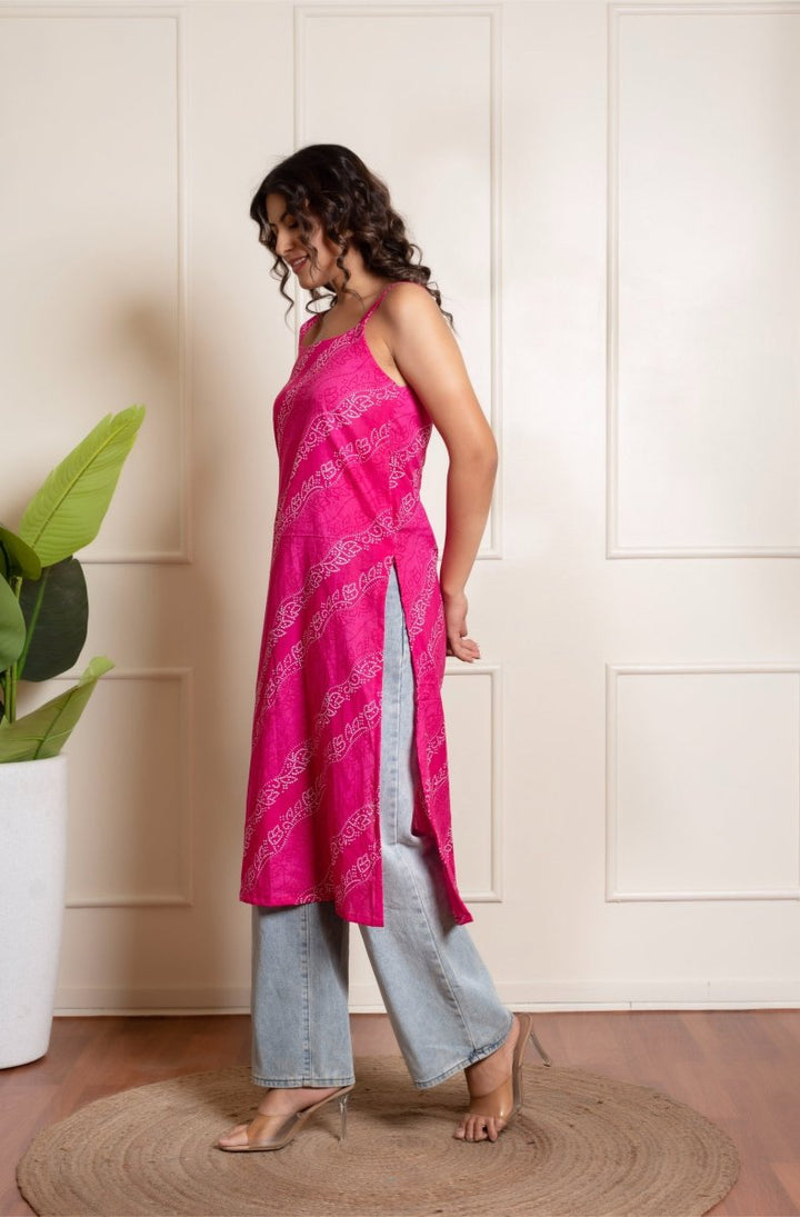 RANG MALHAAR PINK BANDHEJ COTTON KURTI - Pomcha Jaipur