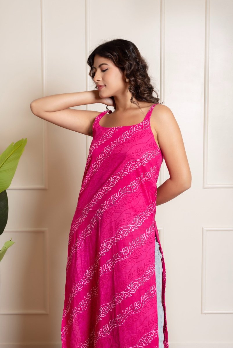 RANG MALHAAR PINK BANDHEJ COTTON KURTI - Pomcha Jaipur