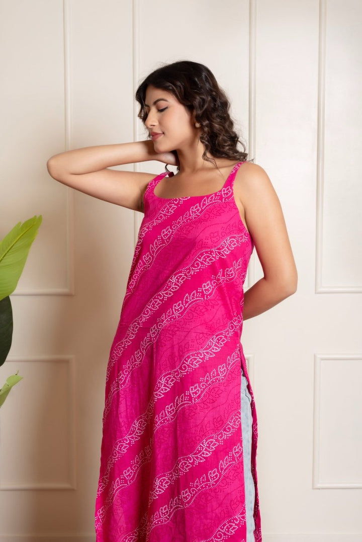 RANG MALHAAR PINK BANDHEJ COTTON KURTI - Pomcha Jaipur