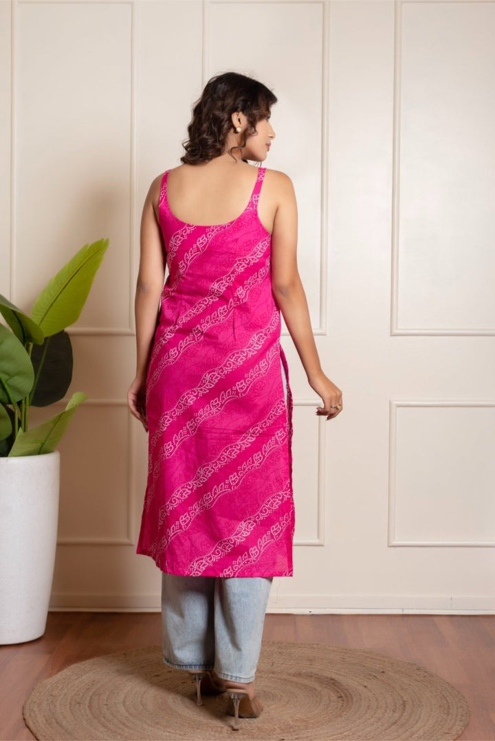 RANG MALHAAR PINK BANDHEJ COTTON KURTI - Pomcha Jaipur