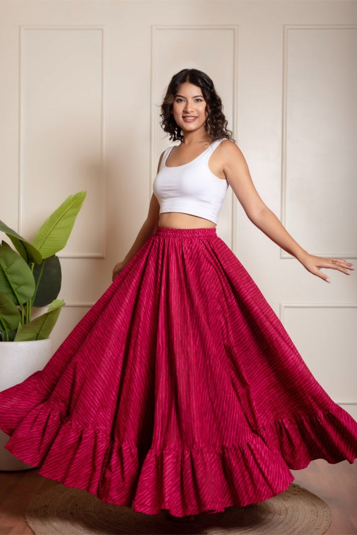 RANG MALHAAR PINK LEHERIYA COTTON SKIRT - Pomcha Jaipur