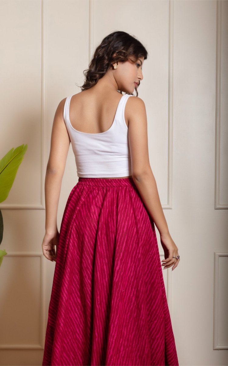 RANG MALHAAR PINK LEHERIYA COTTON SKIRT - Pomcha Jaipur