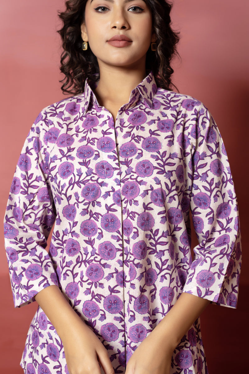 RANG MALHAAR PURPLE HAND BLOCK COTTON CO - ORD SET - Pomcha Jaipur