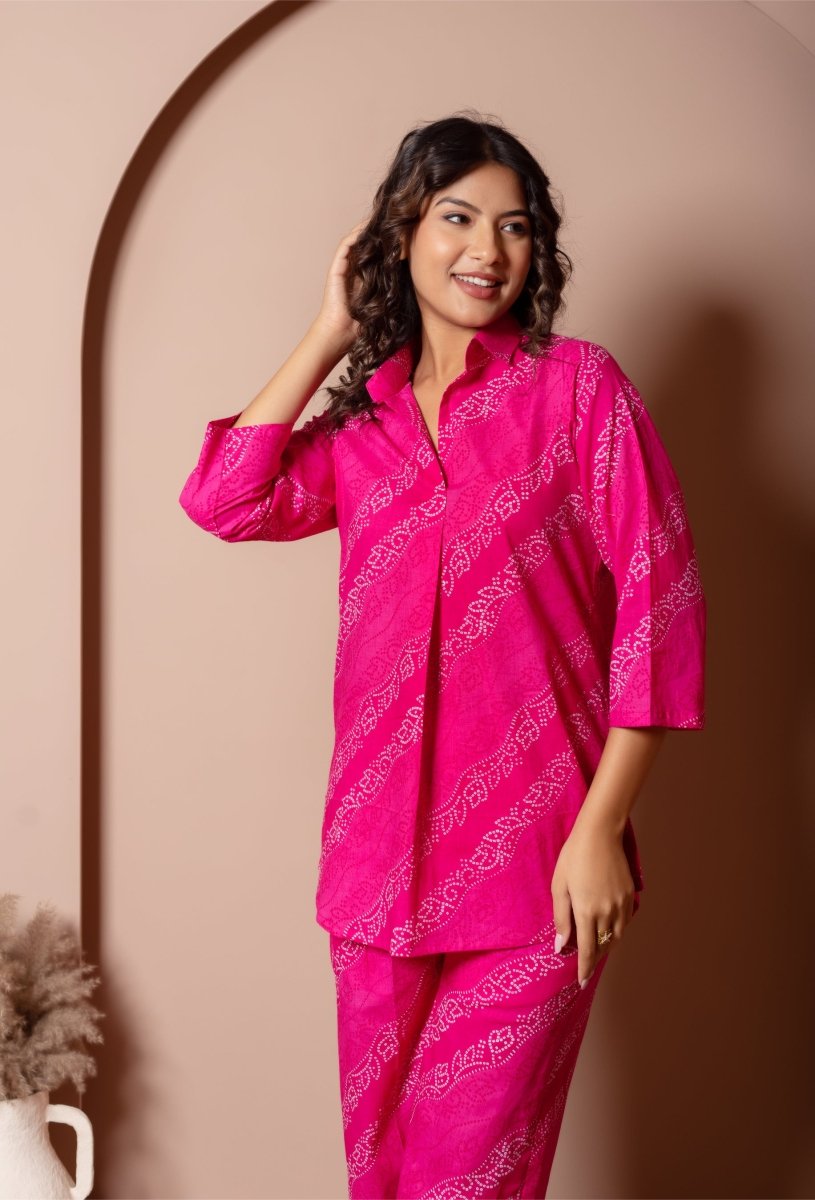 RANG MALHAAR RAANI PINK BANDHEJ COTTON CO - ORD SET - Pomcha Jaipur