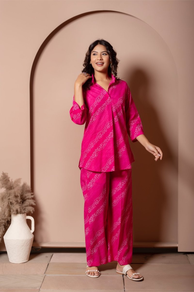 RANG MALHAAR RAANI PINK BANDHEJ COTTON CO - ORD SET - Pomcha Jaipur