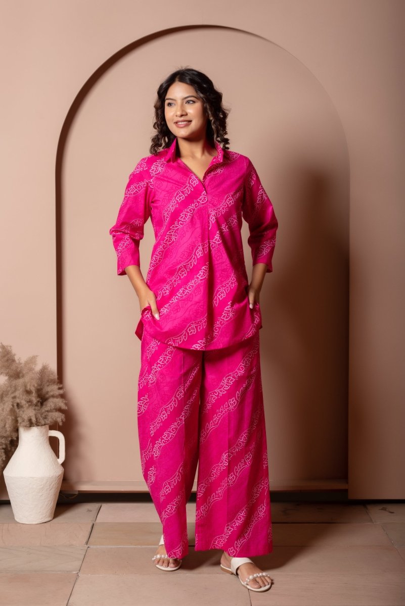 RANG MALHAAR RAANI PINK BANDHEJ COTTON CO - ORD SET - Pomcha Jaipur