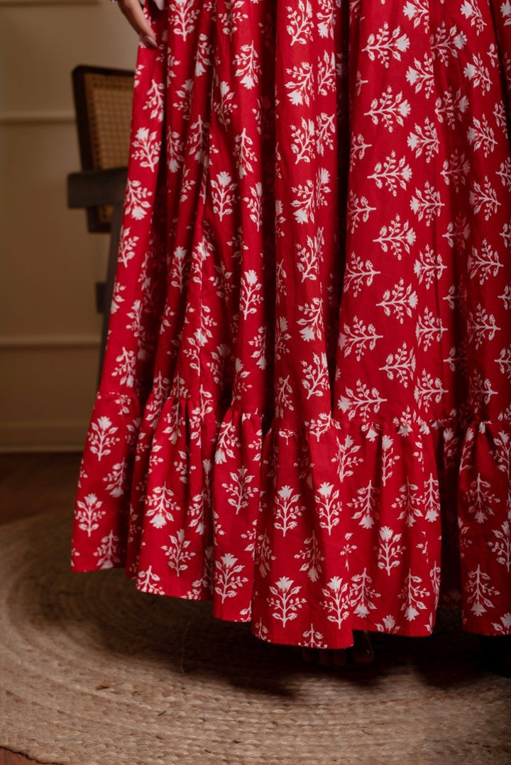 RANG MALHAAR RED HAND BLOCK PRINT SKIRT - Pomcha Jaipur