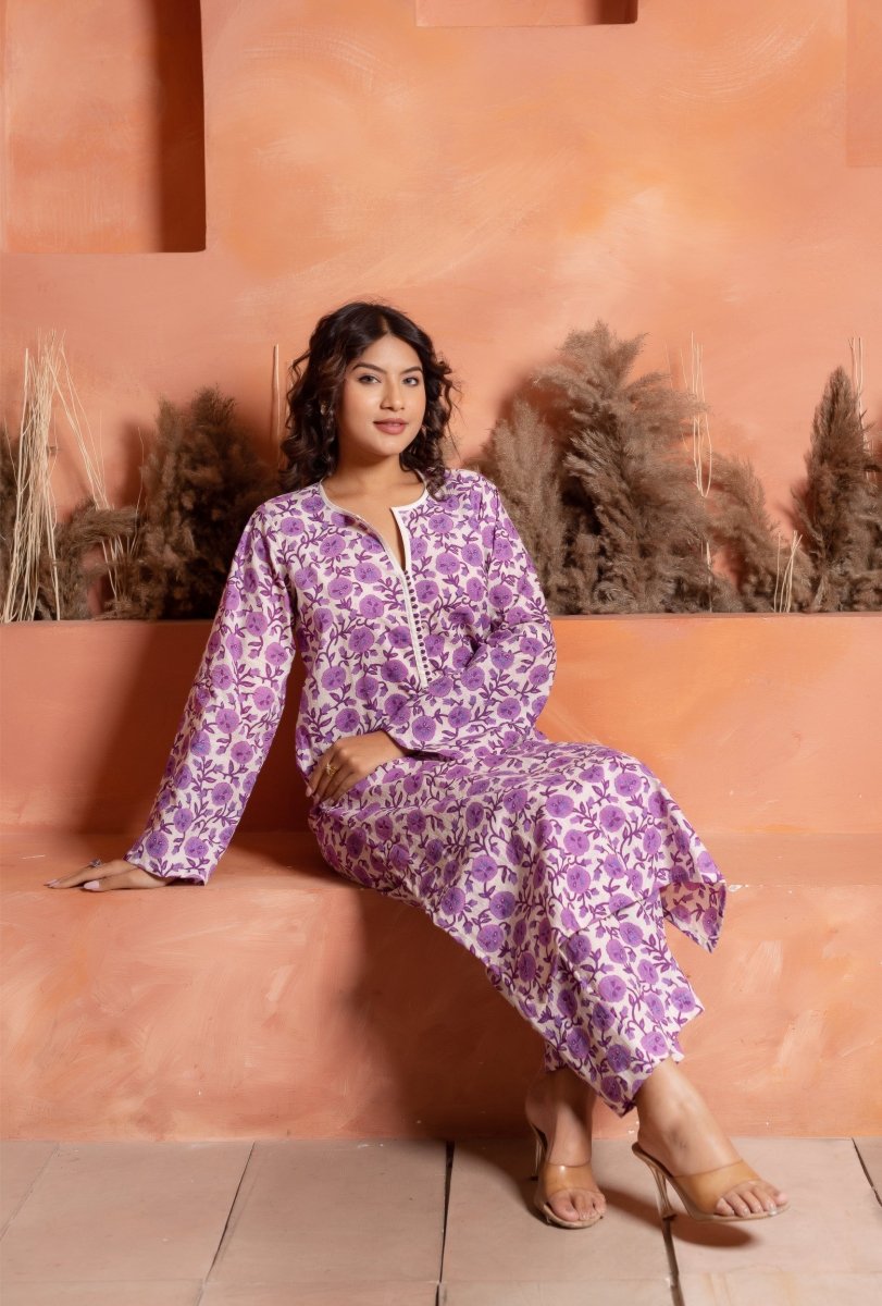 RANG MALHAAR SANJH LAVENDER HAND BLOCK CO - ORD SET - Pomcha Jaipur