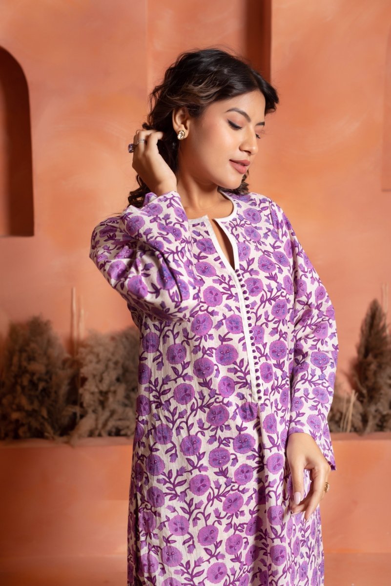 RANG MALHAAR SANJH LAVENDER HAND BLOCK CO - ORD SET - Pomcha Jaipur