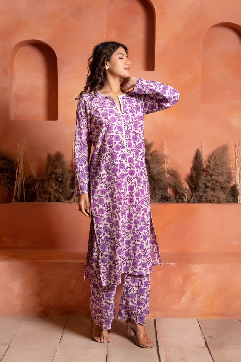 RANG MALHAAR SANJH LAVENDER HAND BLOCK CO - ORD SET - Pomcha Jaipur