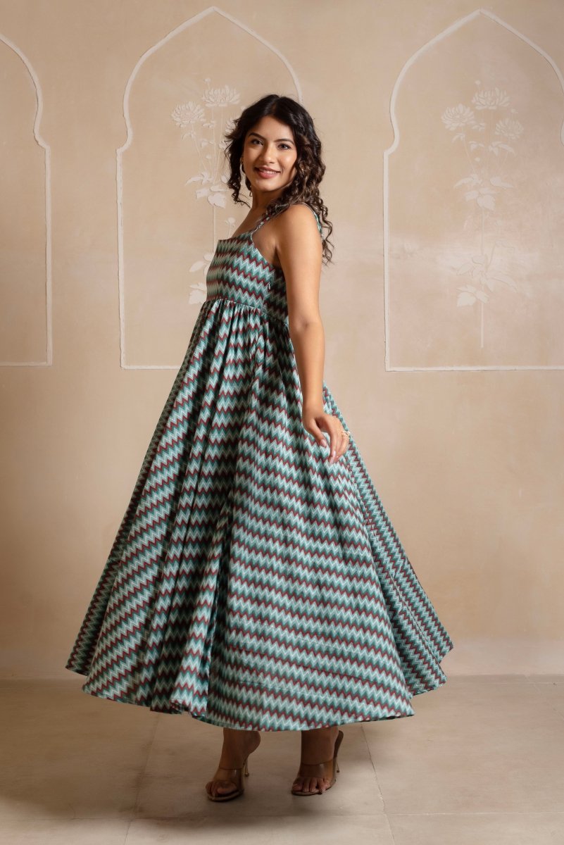 RANG MALHAAR SIYA BLUE COTTON DRESS - Pomcha Jaipur