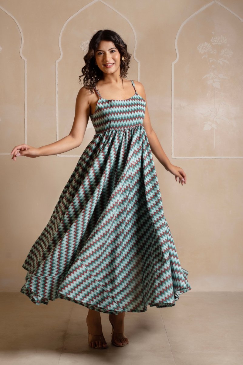 RANG MALHAAR SIYA BLUE COTTON DRESS - Pomcha Jaipur