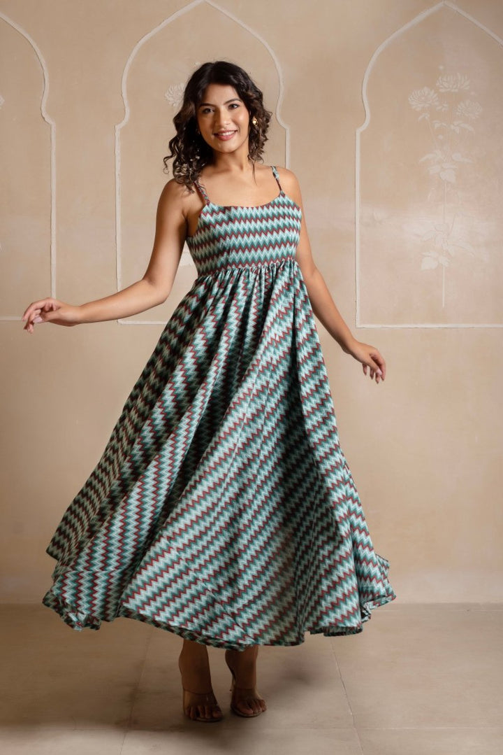 RANG MALHAAR SIYA BLUE COTTON DRESS - Pomcha Jaipur