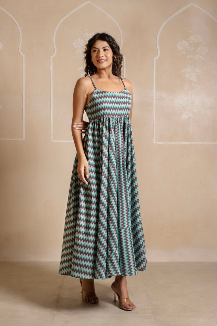 RANG MALHAAR SIYA BLUE COTTON DRESS - Pomcha Jaipur