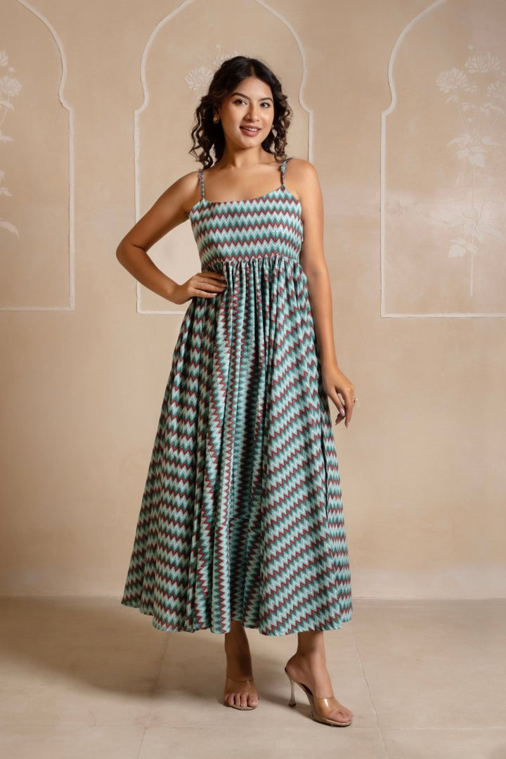 RANG MALHAAR SIYA BLUE COTTON DRESS - Pomcha Jaipur