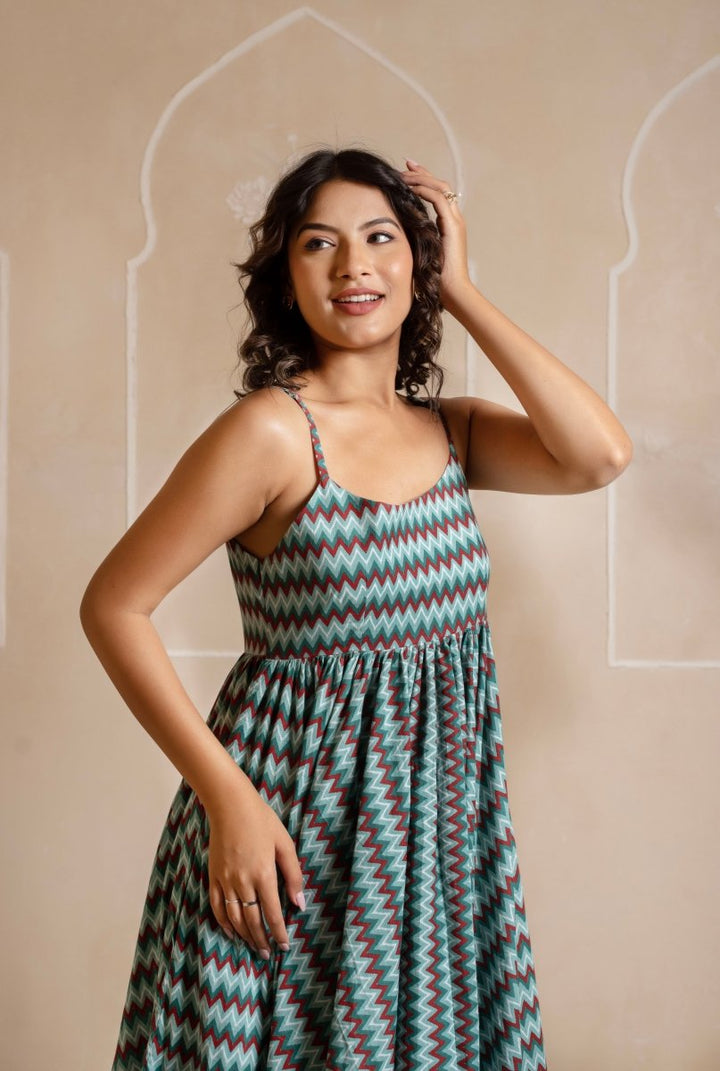 RANG MALHAAR SIYA BLUE COTTON DRESS - Pomcha Jaipur