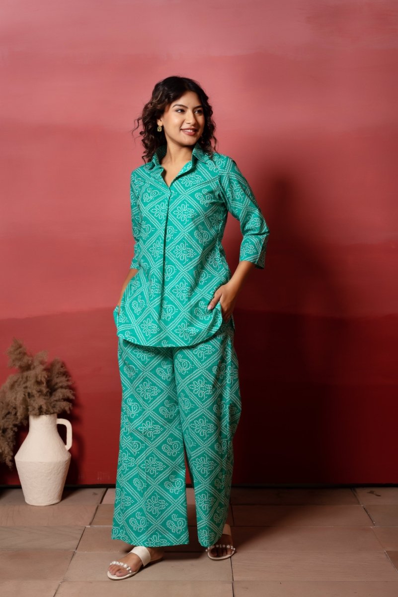 RANG MALHAAR TIFFNY BLUE BANDHEJ COTTON C0 - ORD SET - Pomcha Jaipur
