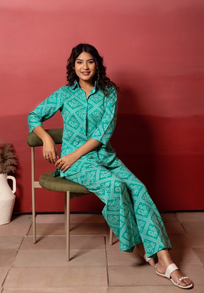 RANG MALHAAR TIFFNY BLUE BANDHEJ COTTON C0 - ORD SET - Pomcha Jaipur