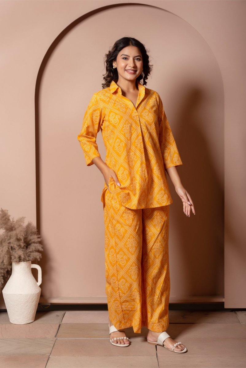 RANG MALHAAR YELLOW BANDHEJ COTTON CO - ORD SET - Pomcha Jaipur