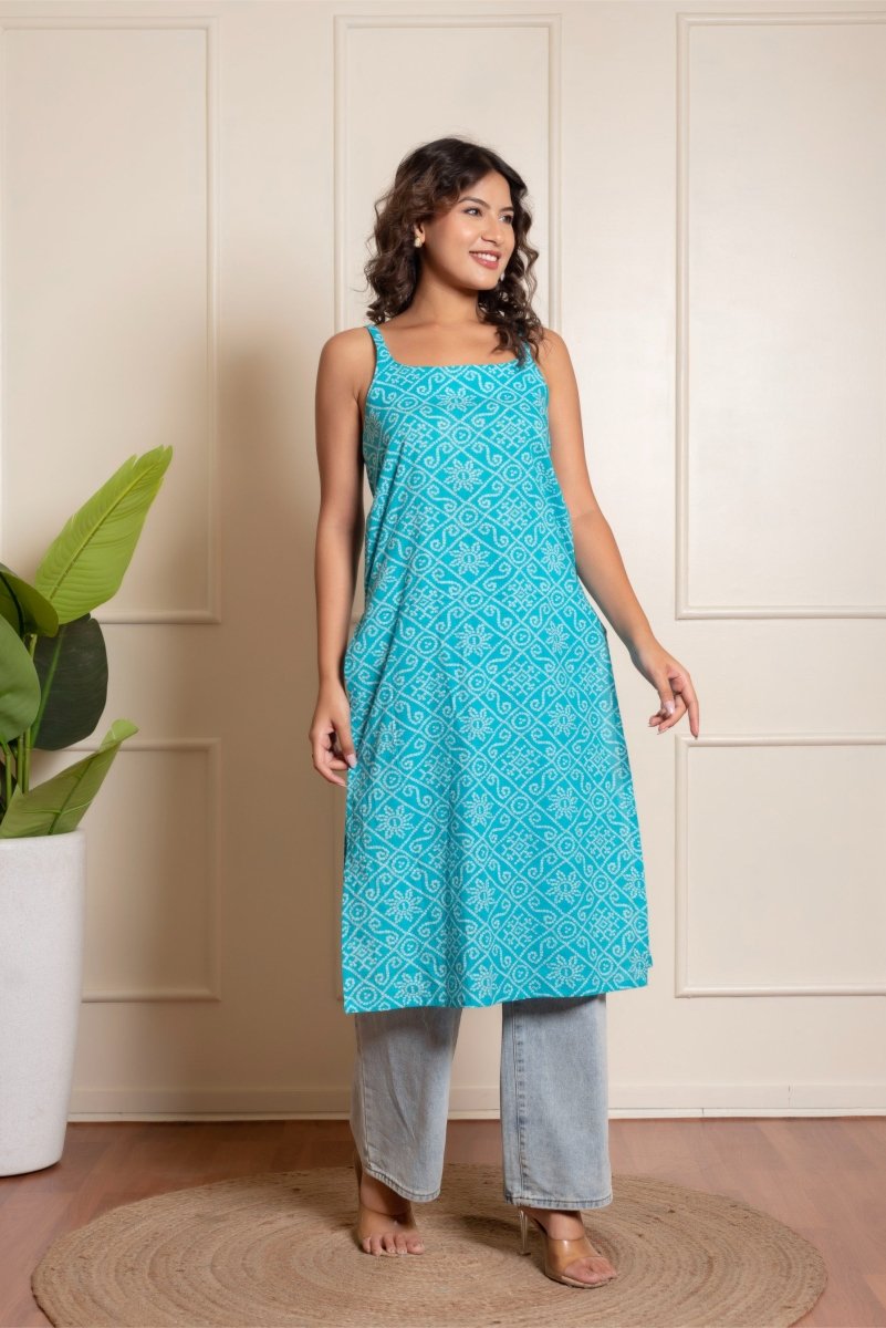 RANG MALHAR BANDHEJ BLUE KURTI - Pomcha Jaipur