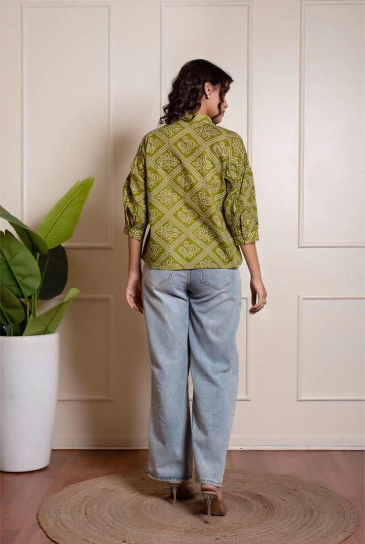 RANG MALHAR BANDHEJ MEHENDI GREEN TOP - Pomcha Jaipur