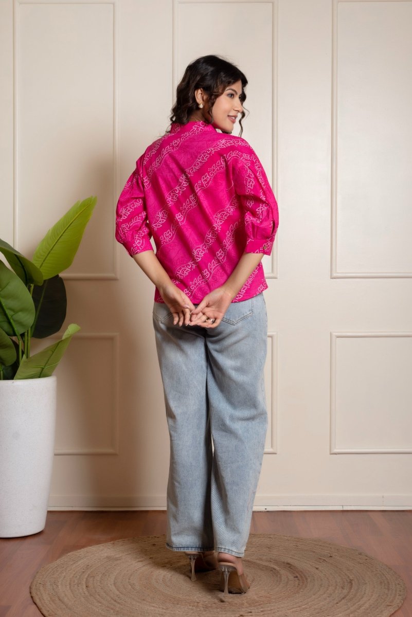 RANG MALHAR BANDHEJ PINK TOP - Pomcha Jaipur