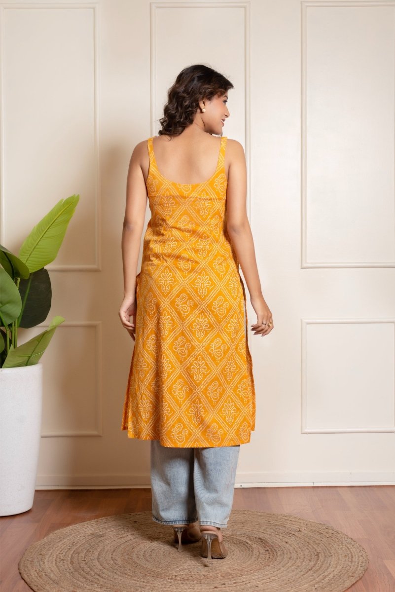 RANG MALHAR BANDHEJ YELLOW KURTI - Pomcha Jaipur