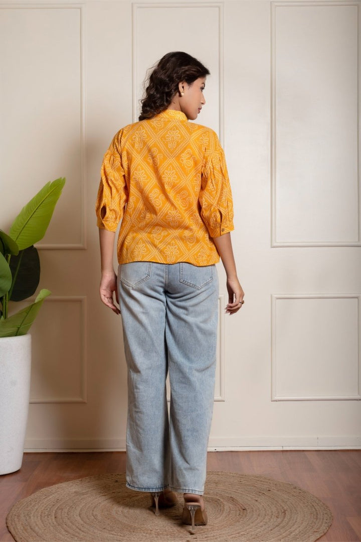 RANG MALHAR BANDHEJ YELLOW TOP - Pomcha Jaipur