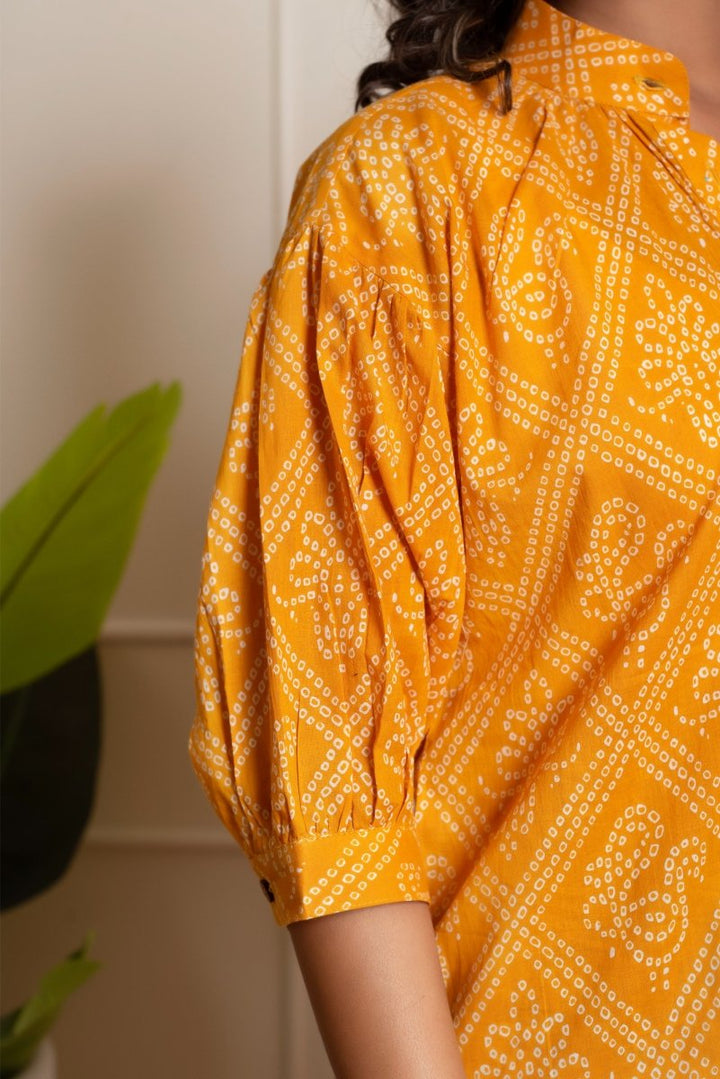 RANG MALHAR BANDHEJ YELLOW TOP - Pomcha Jaipur