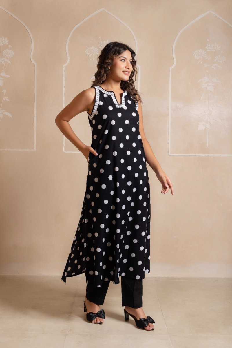 RANG MALHAR POLKA DOT COTTON EMBROIDERY CO - ORD SET - Pomcha Jaipur